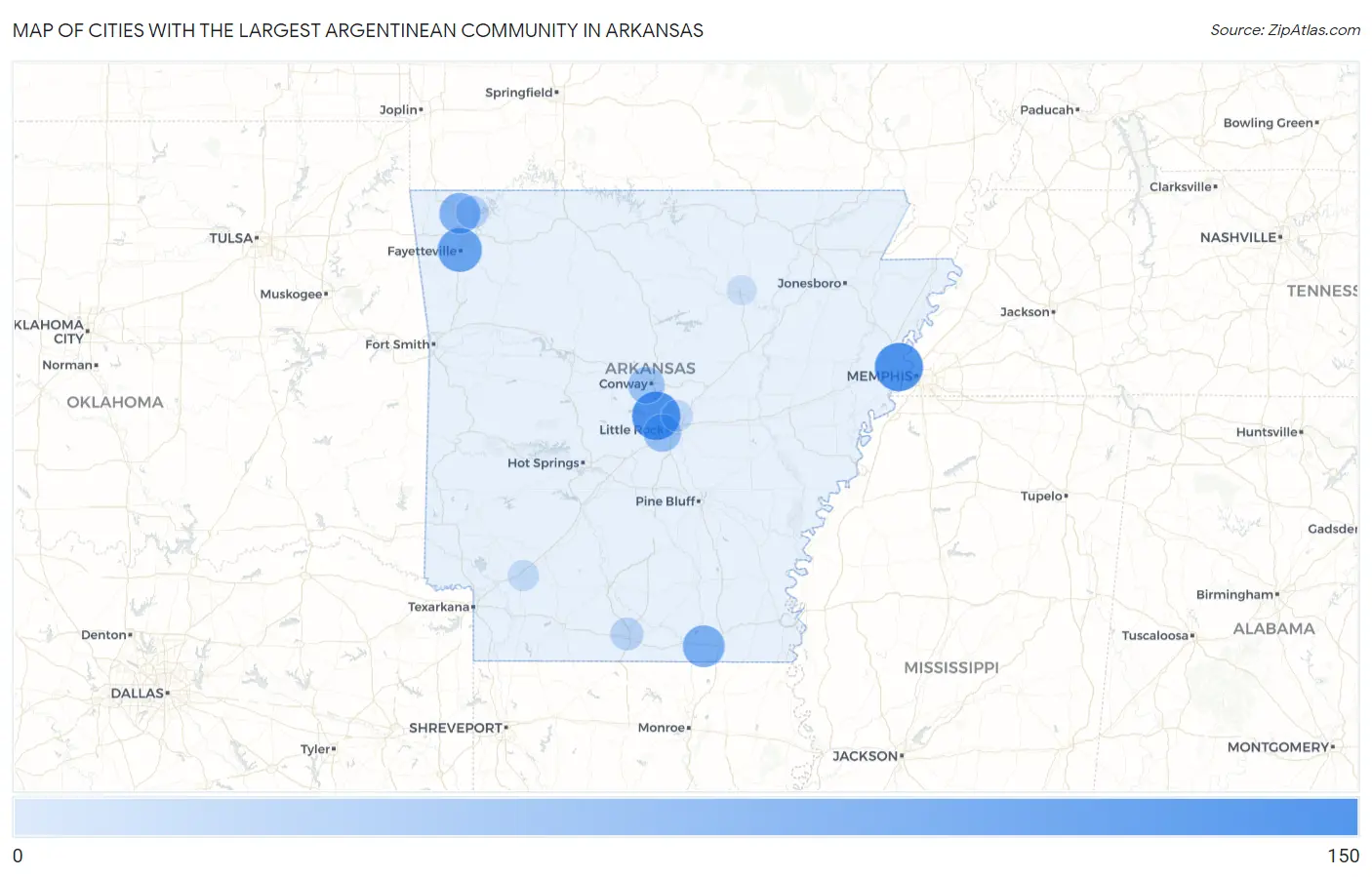 Cities with the Largest Argentinean Community in Arkansas Map
