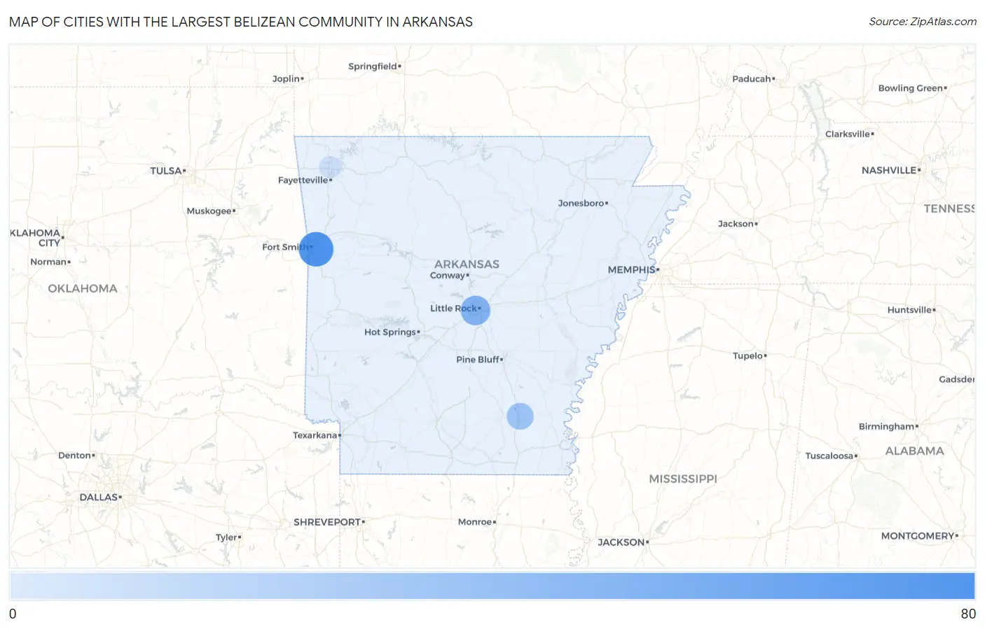Cities with the Largest Belizean Community in Arkansas Map