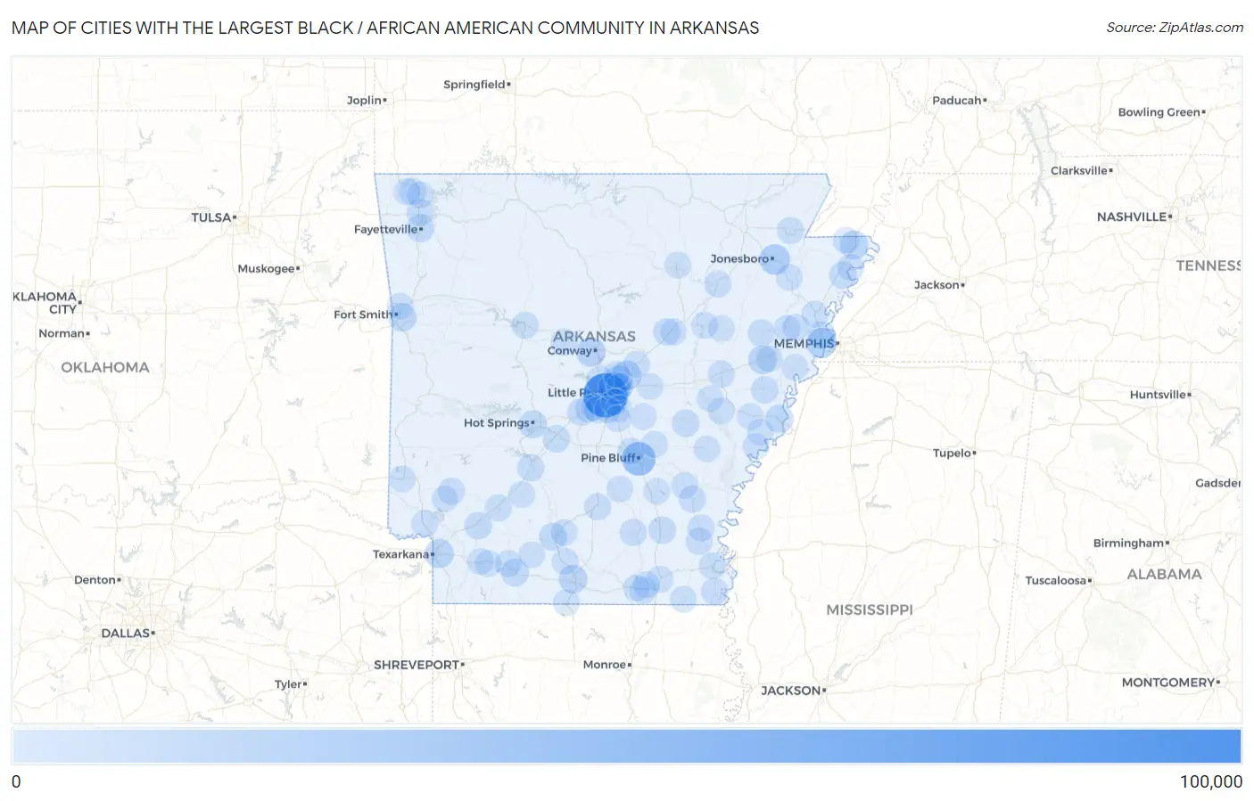 Cities with the Largest Black / African American Community in Arkansas Map