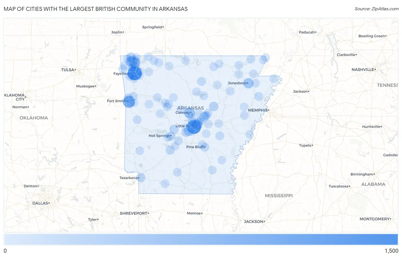 Cities with the Largest British Community in Arkansas Map