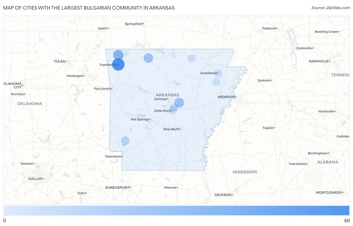 Cities with the Largest Bulgarian Community in Arkansas Map