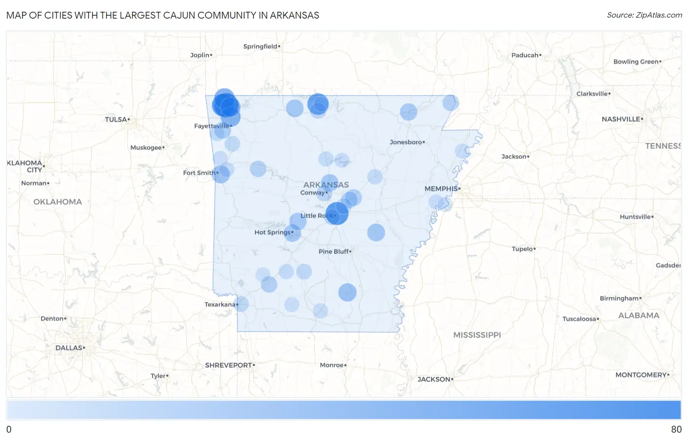 Cities with the Largest Cajun Community in Arkansas Map
