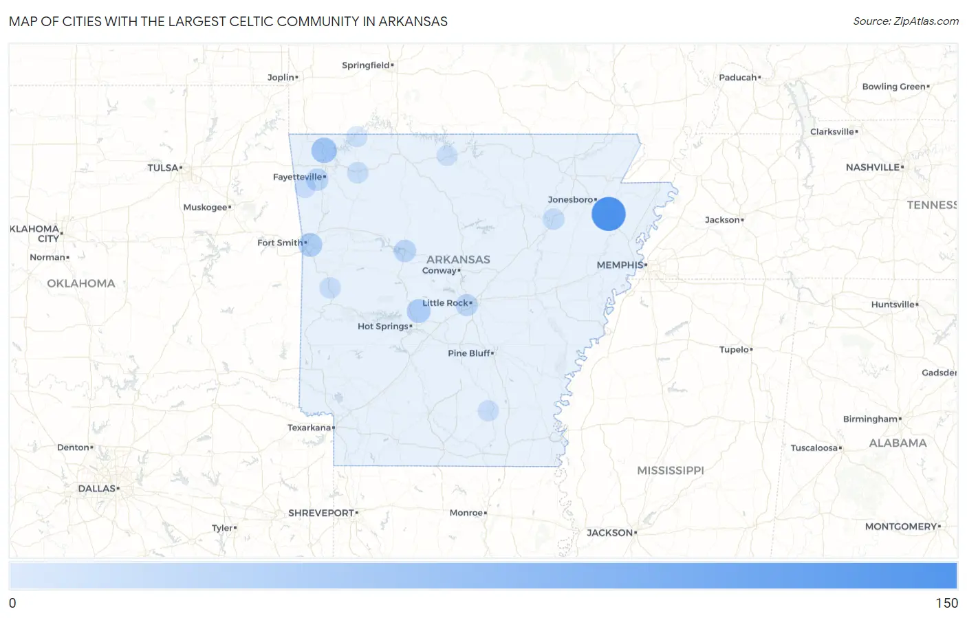 Cities with the Largest Celtic Community in Arkansas Map