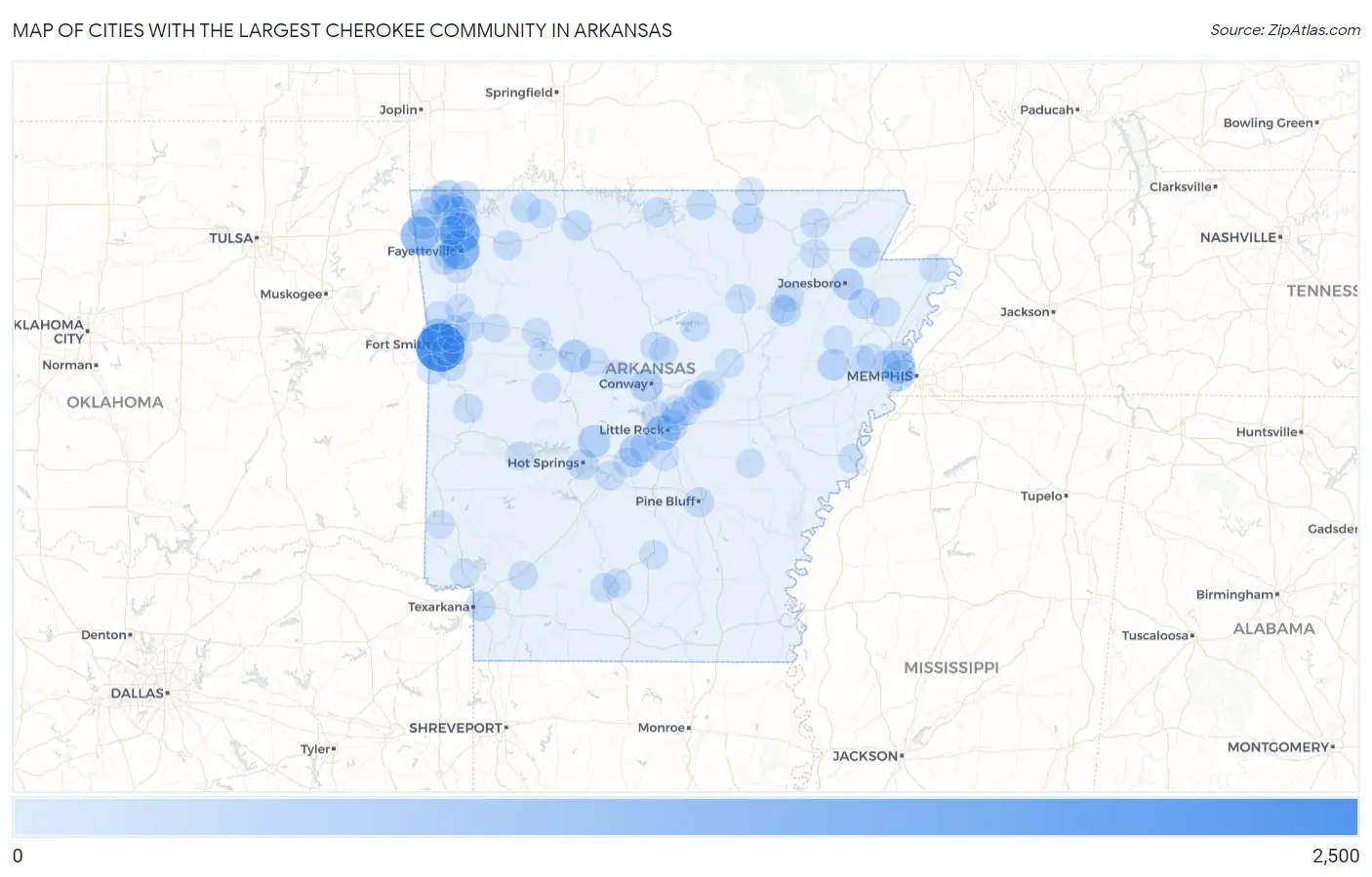 Cities with the Largest Cherokee Community in Arkansas Map
