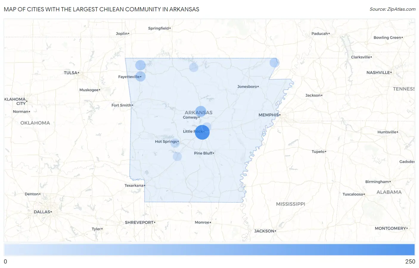 Cities with the Largest Chilean Community in Arkansas Map