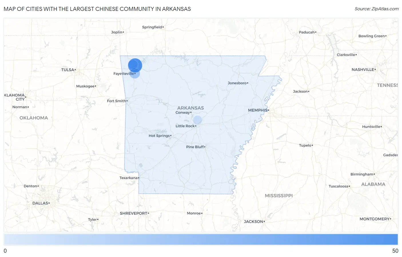 Cities with the Largest Chinese Community in Arkansas Map