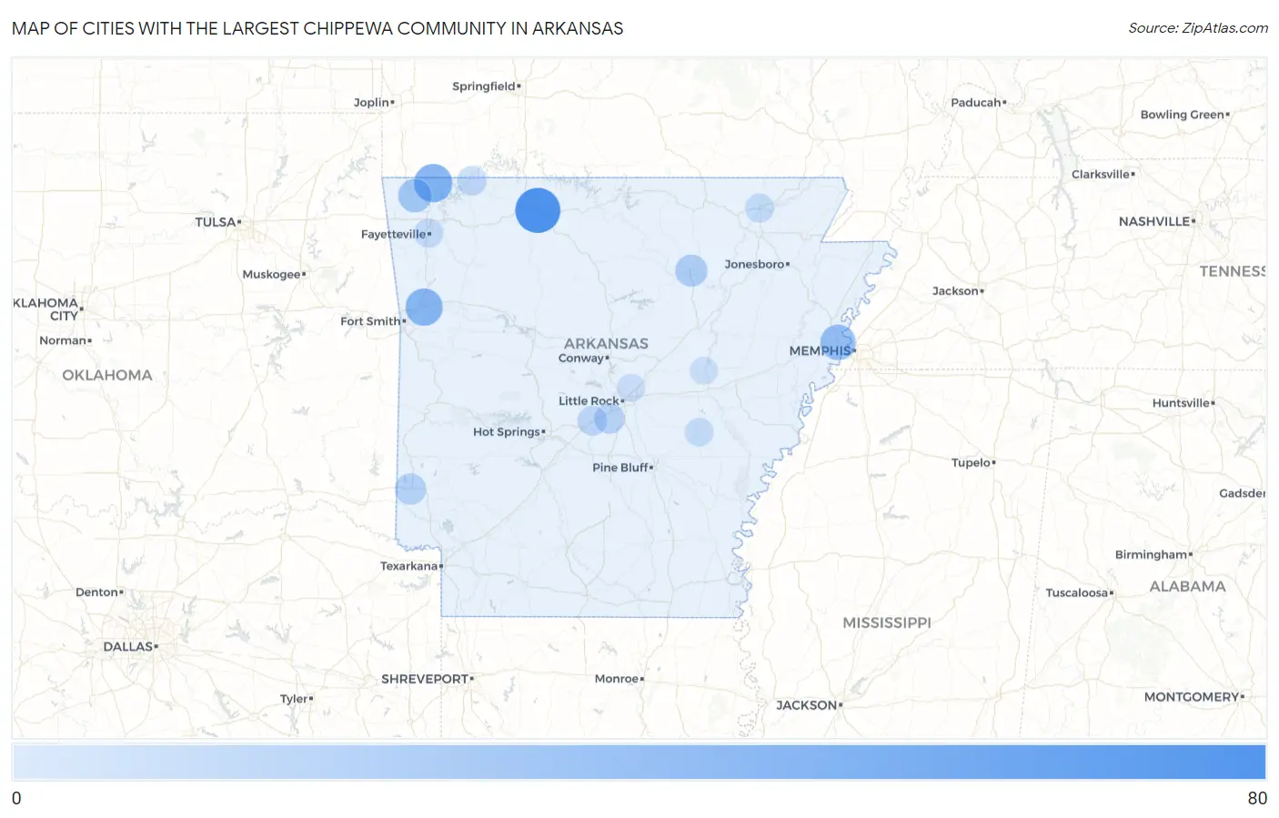 Cities with the Largest Chippewa Community in Arkansas Map