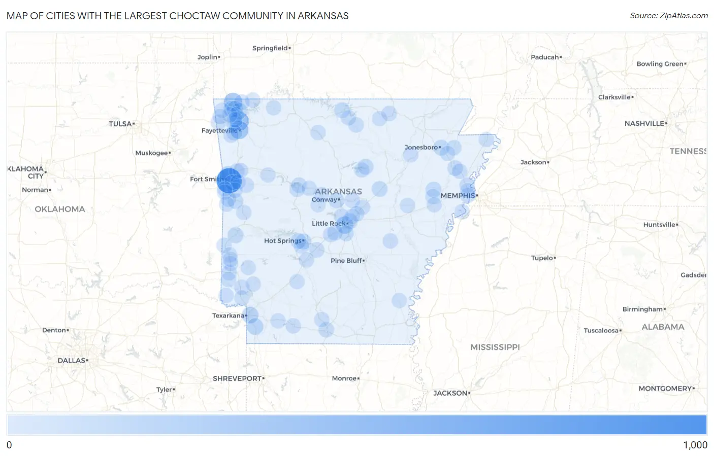 Cities with the Largest Choctaw Community in Arkansas Map