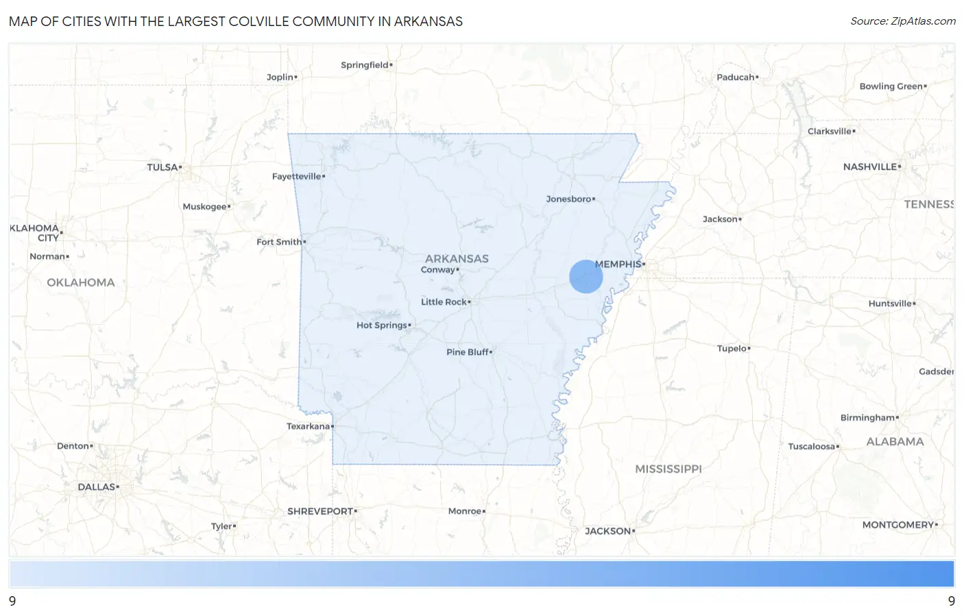 Cities with the Largest Colville Community in Arkansas Map