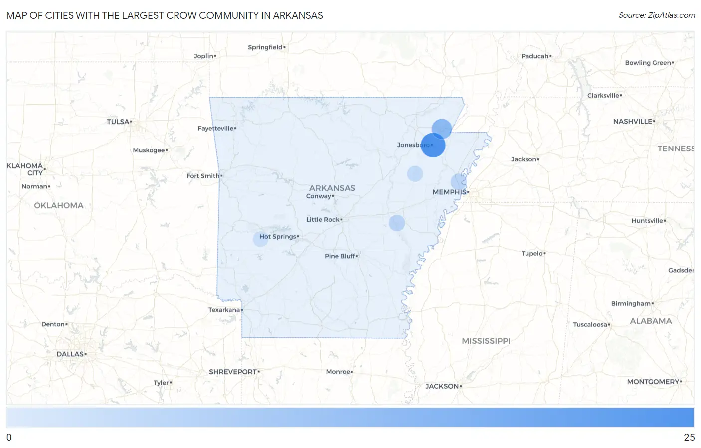 Cities with the Largest Crow Community in Arkansas Map