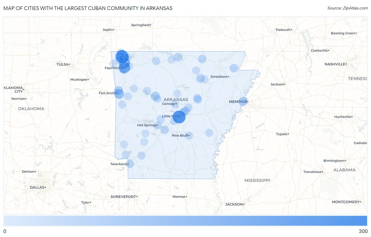 Cities with the Largest Cuban Community in Arkansas Map