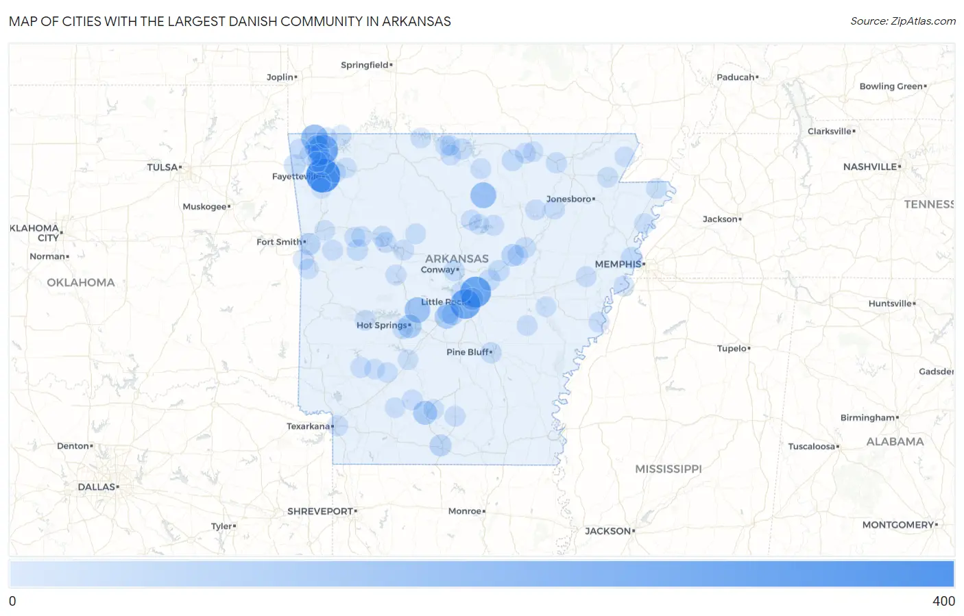 Cities with the Largest Danish Community in Arkansas Map