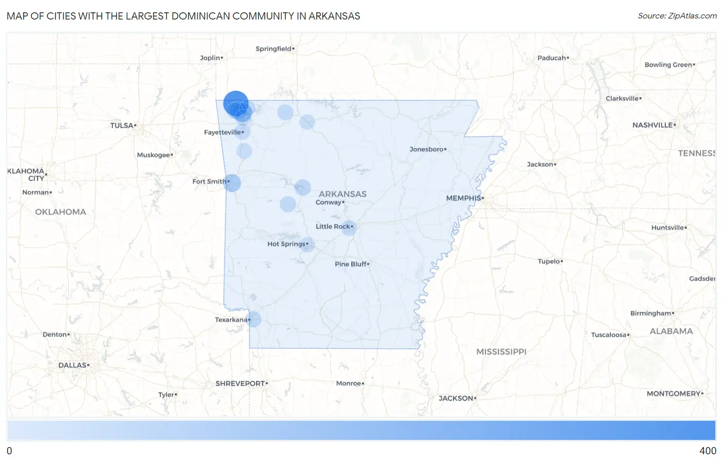 Cities with the Largest Dominican Community in Arkansas Map