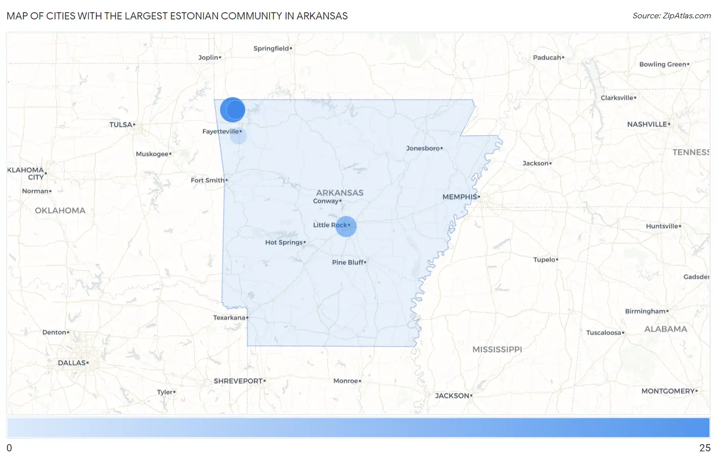 Cities with the Largest Estonian Community in Arkansas Map