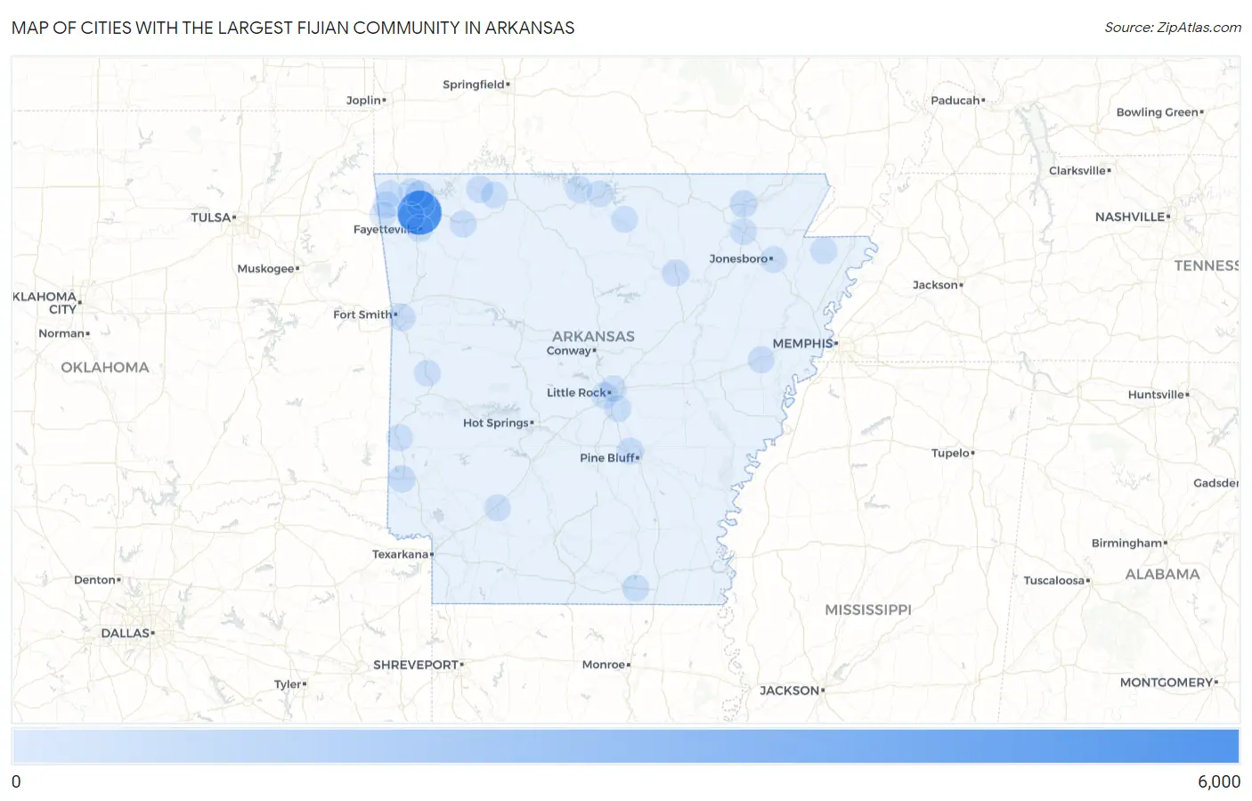 Cities with the Largest Fijian Community in Arkansas Map