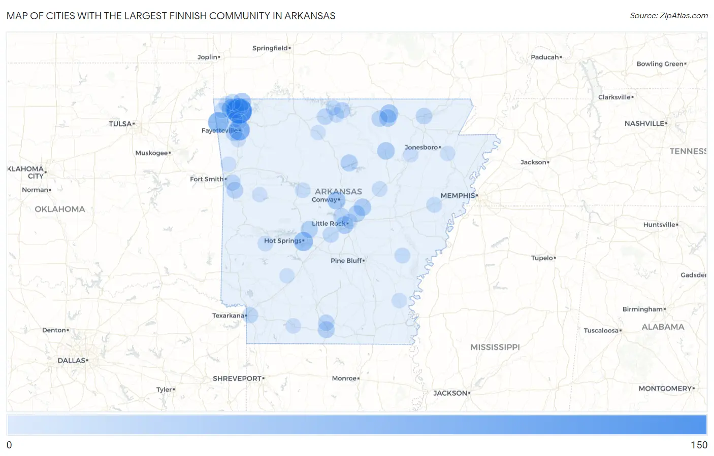 Cities with the Largest Finnish Community in Arkansas Map