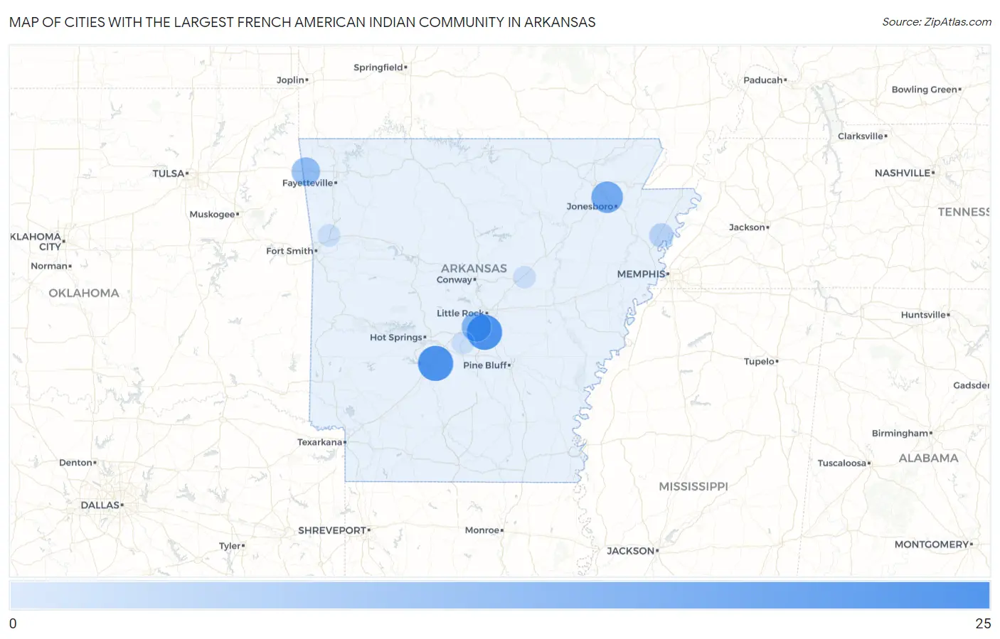 Cities with the Largest French American Indian Community in Arkansas Map