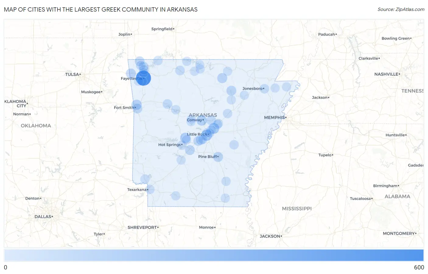 Cities with the Largest Greek Community in Arkansas Map