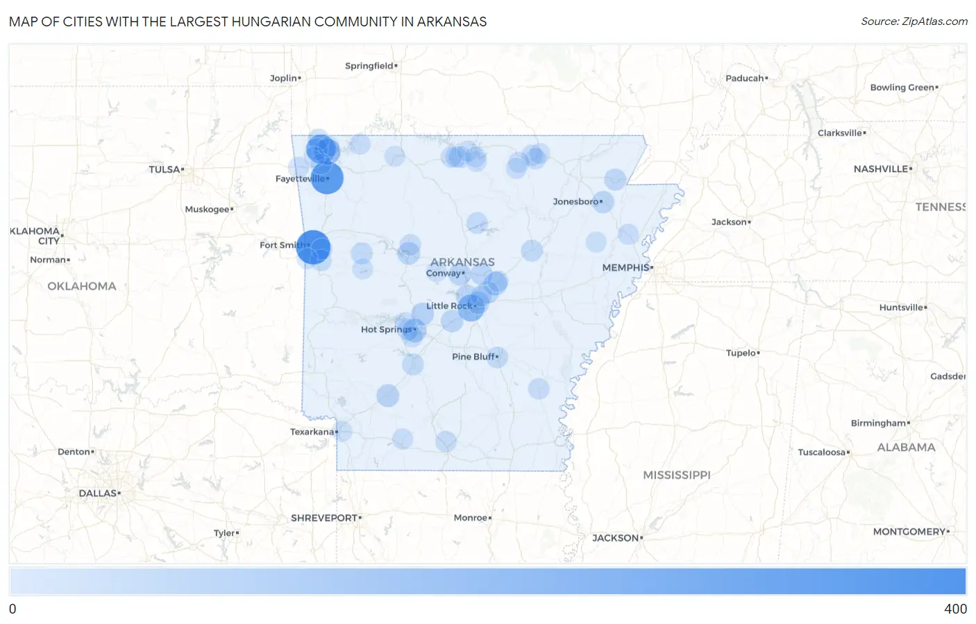 Cities with the Largest Hungarian Community in Arkansas Map