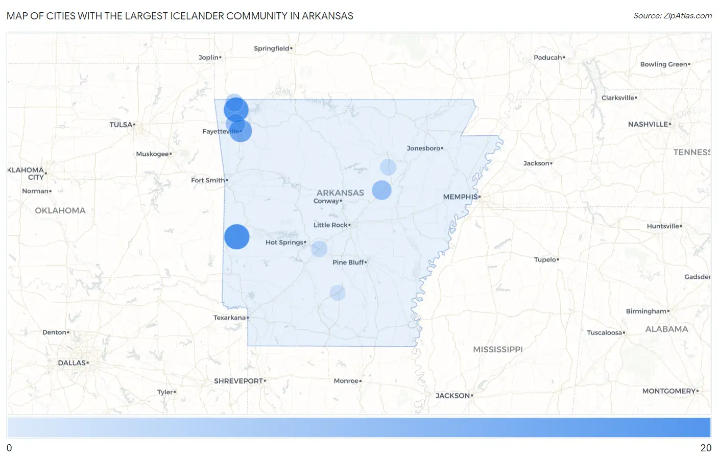 Cities with the Largest Icelander Community in Arkansas Map