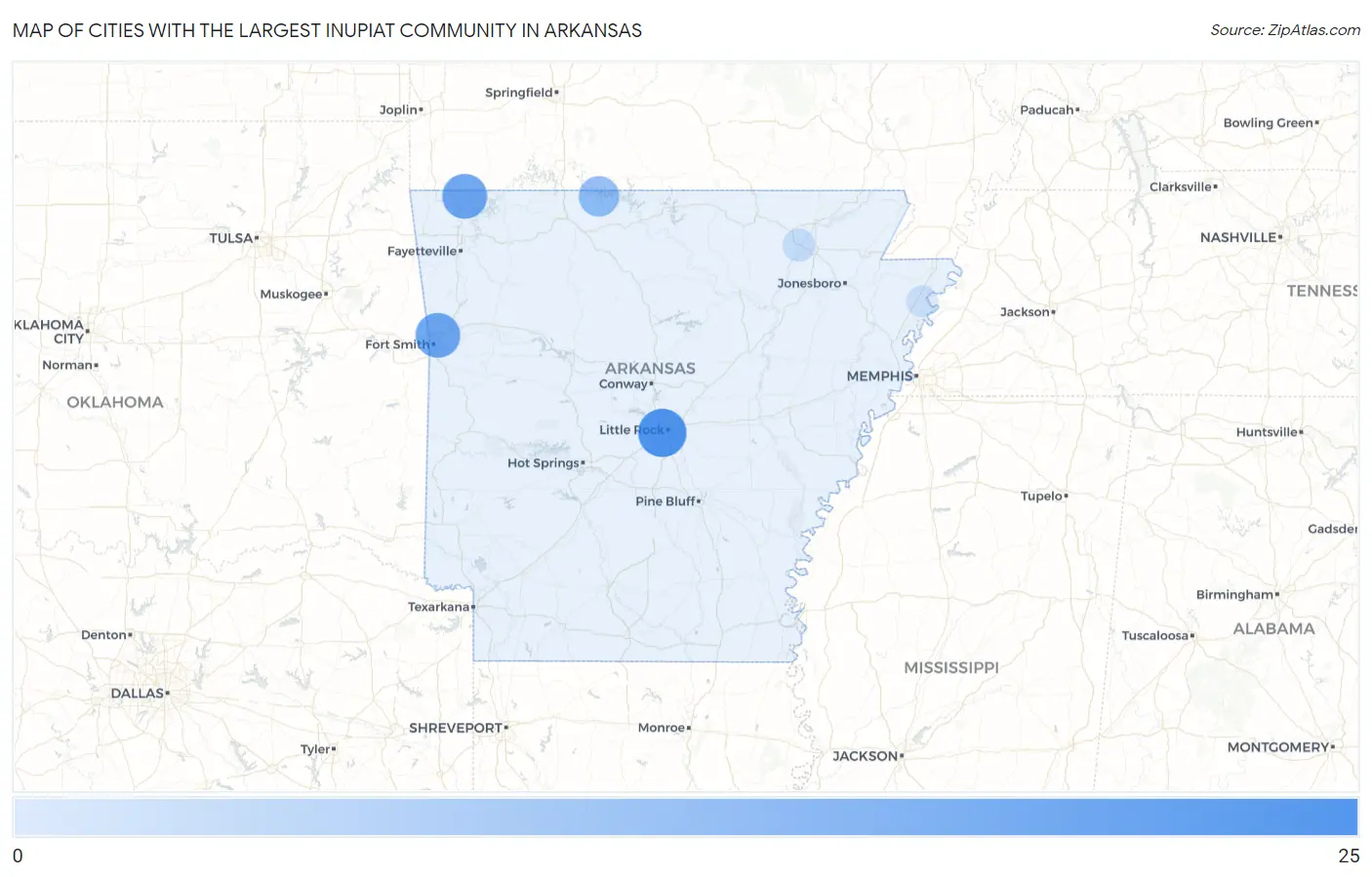 Cities with the Largest Inupiat Community in Arkansas Map