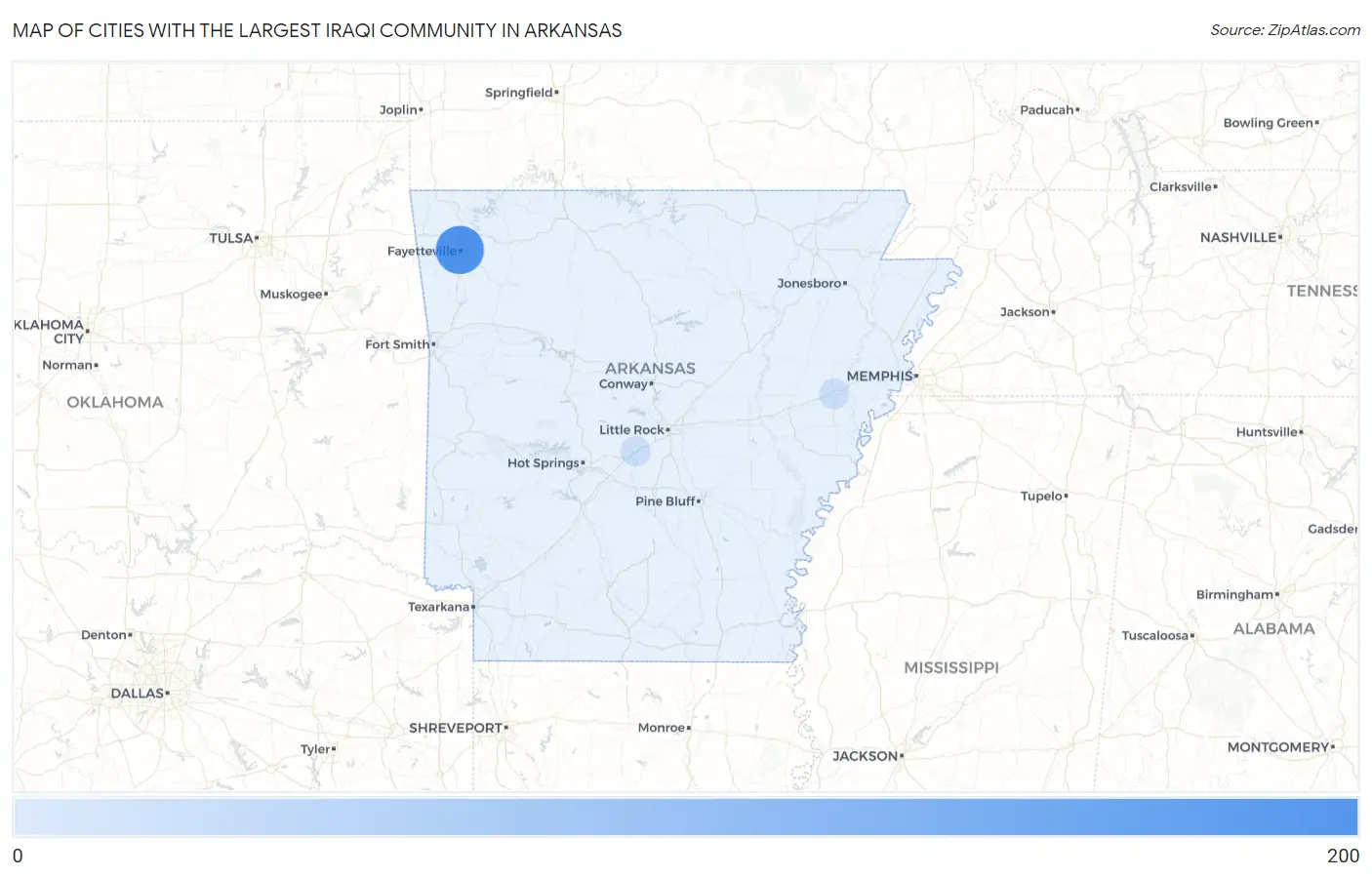 Cities with the Largest Iraqi Community in Arkansas Map
