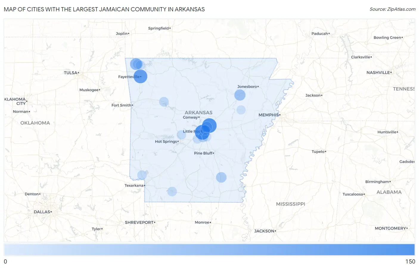 Cities with the Largest Jamaican Community in Arkansas Map