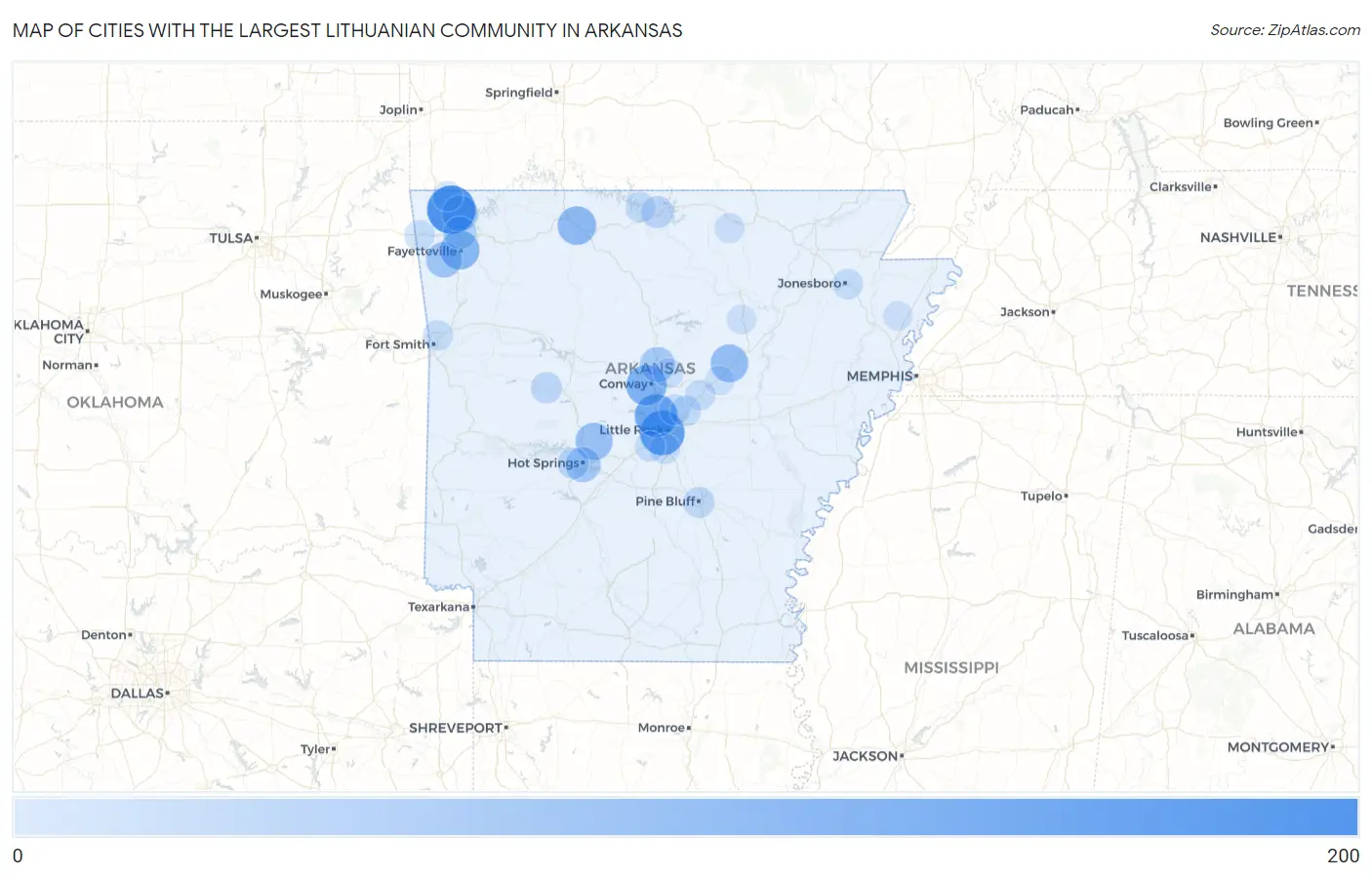 Cities with the Largest Lithuanian Community in Arkansas Map