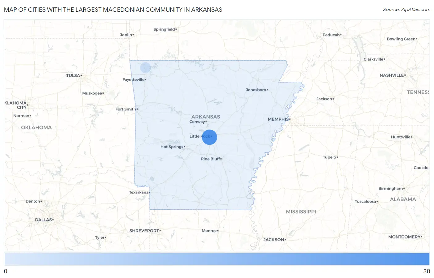 Cities with the Largest Macedonian Community in Arkansas Map