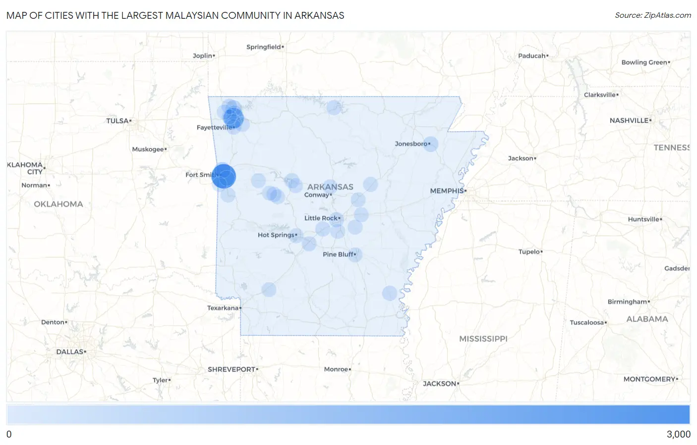 Cities with the Largest Malaysian Community in Arkansas Map