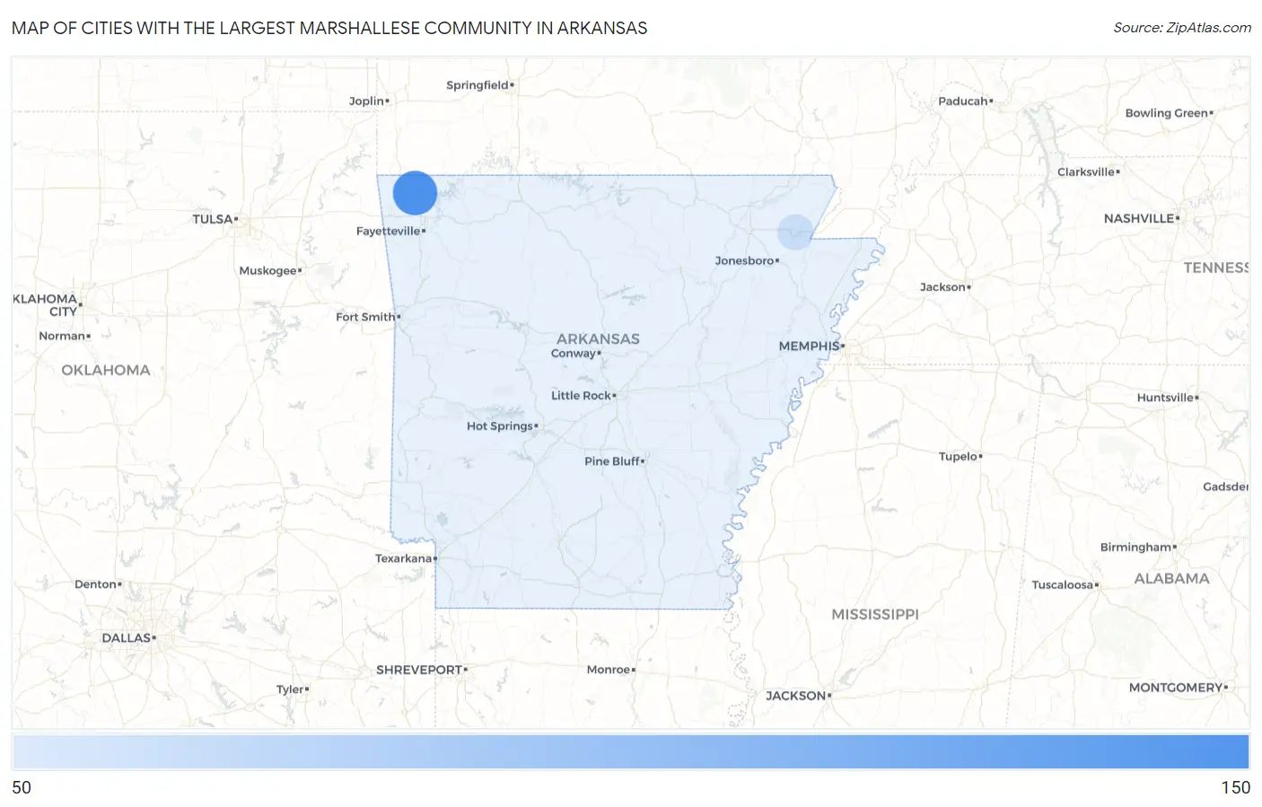Cities with the Largest Marshallese Community in Arkansas Map