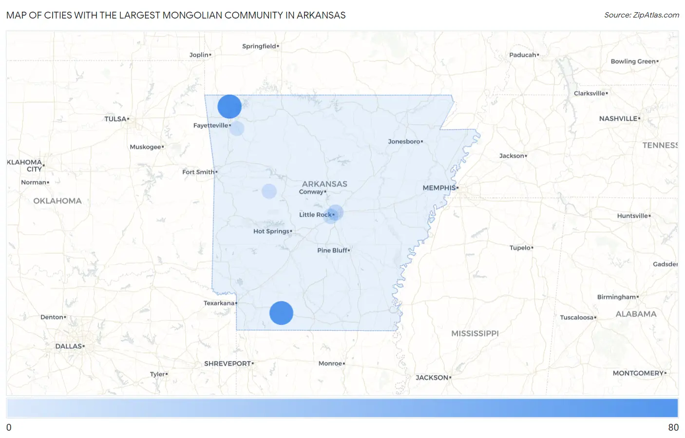 Cities with the Largest Mongolian Community in Arkansas Map