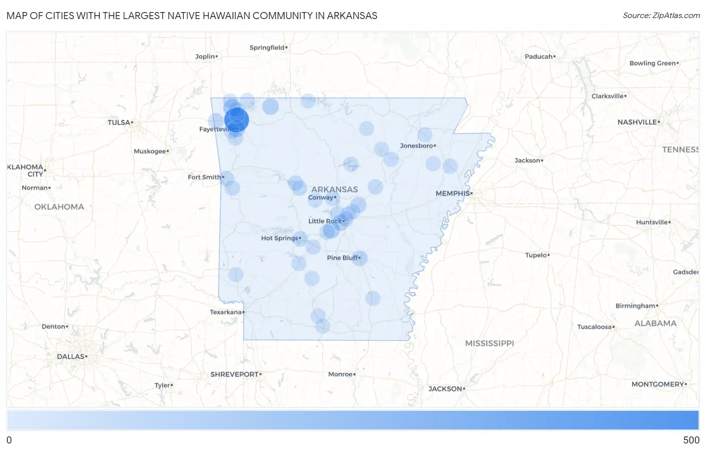 Cities with the Largest Native Hawaiian Community in Arkansas Map