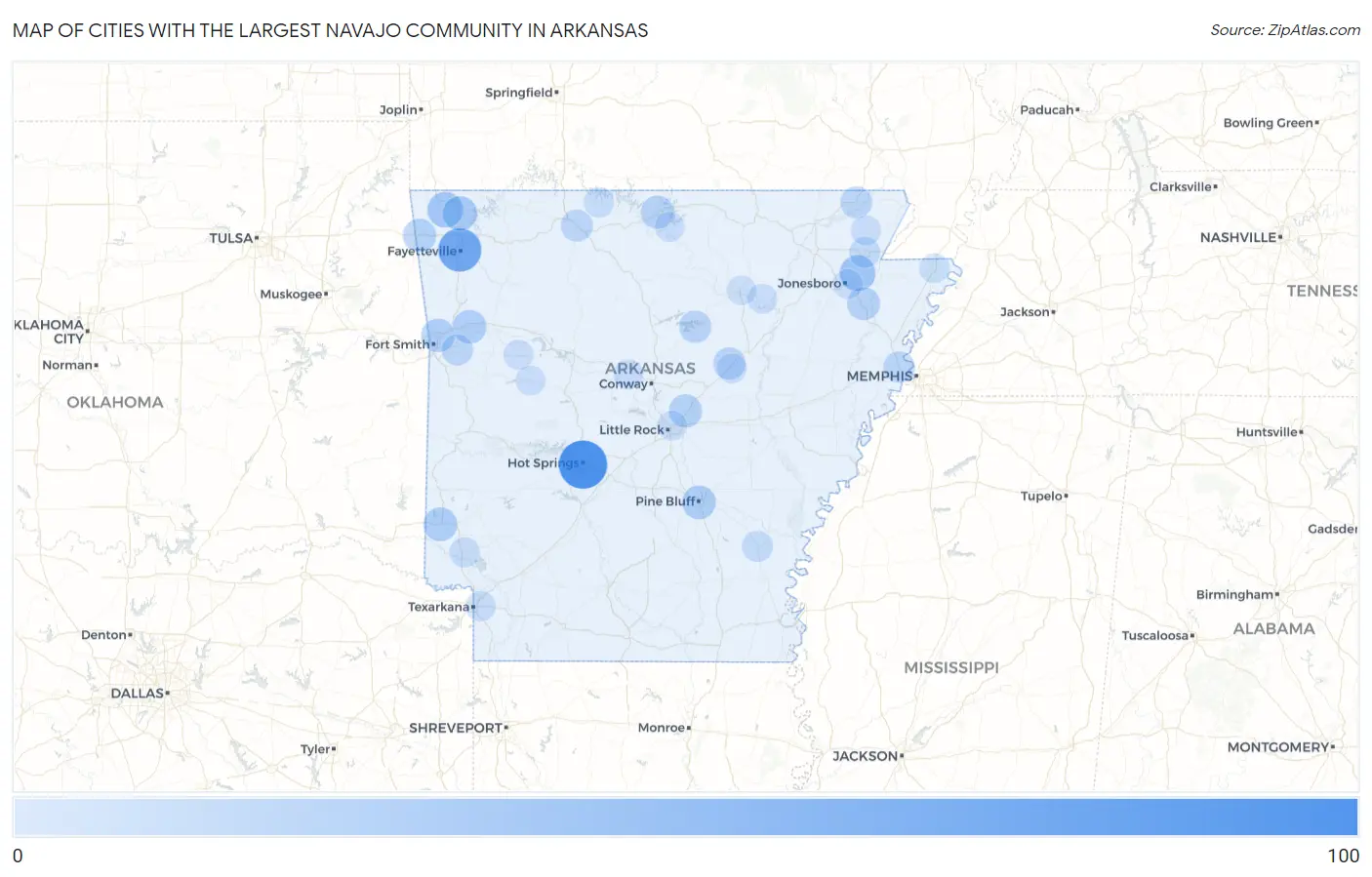 Cities with the Largest Navajo Community in Arkansas Map