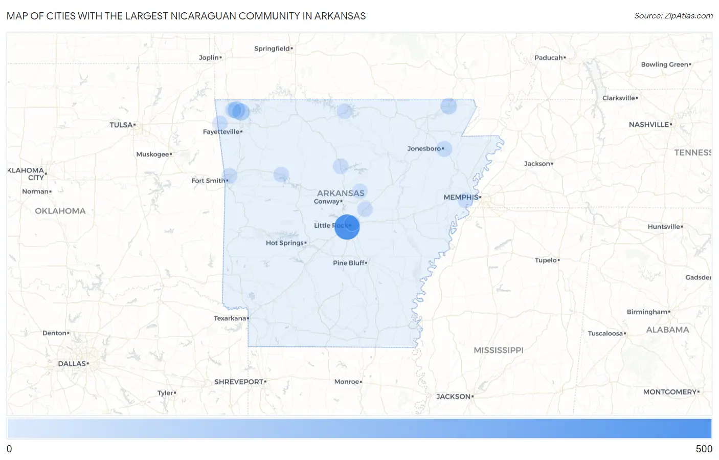 Cities with the Largest Nicaraguan Community in Arkansas Map