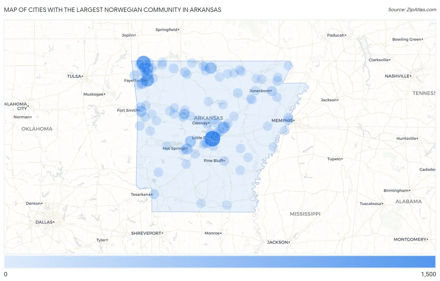 Cities with the Largest Norwegian Community in Arkansas Map