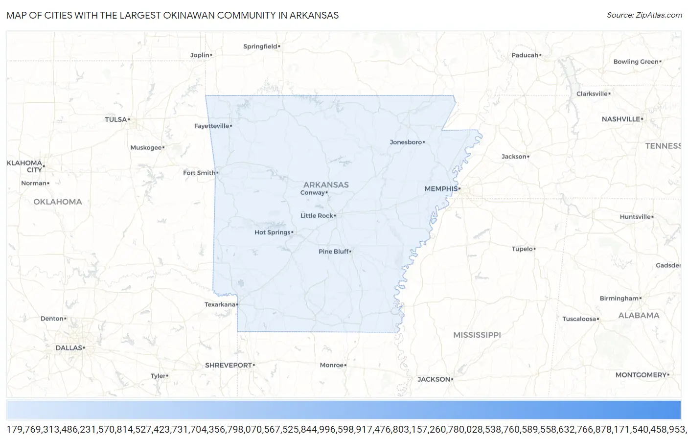 Cities with the Largest Okinawan Community in Arkansas Map
