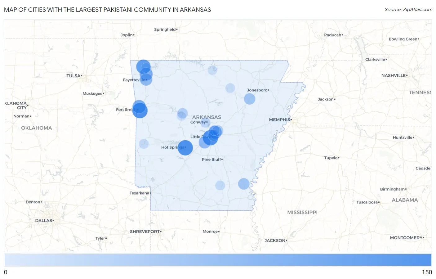 Cities with the Largest Pakistani Community in Arkansas Map