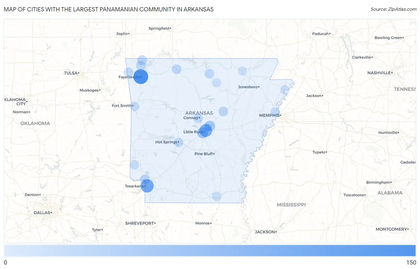 Cities with the Largest Panamanian Community in Arkansas Map