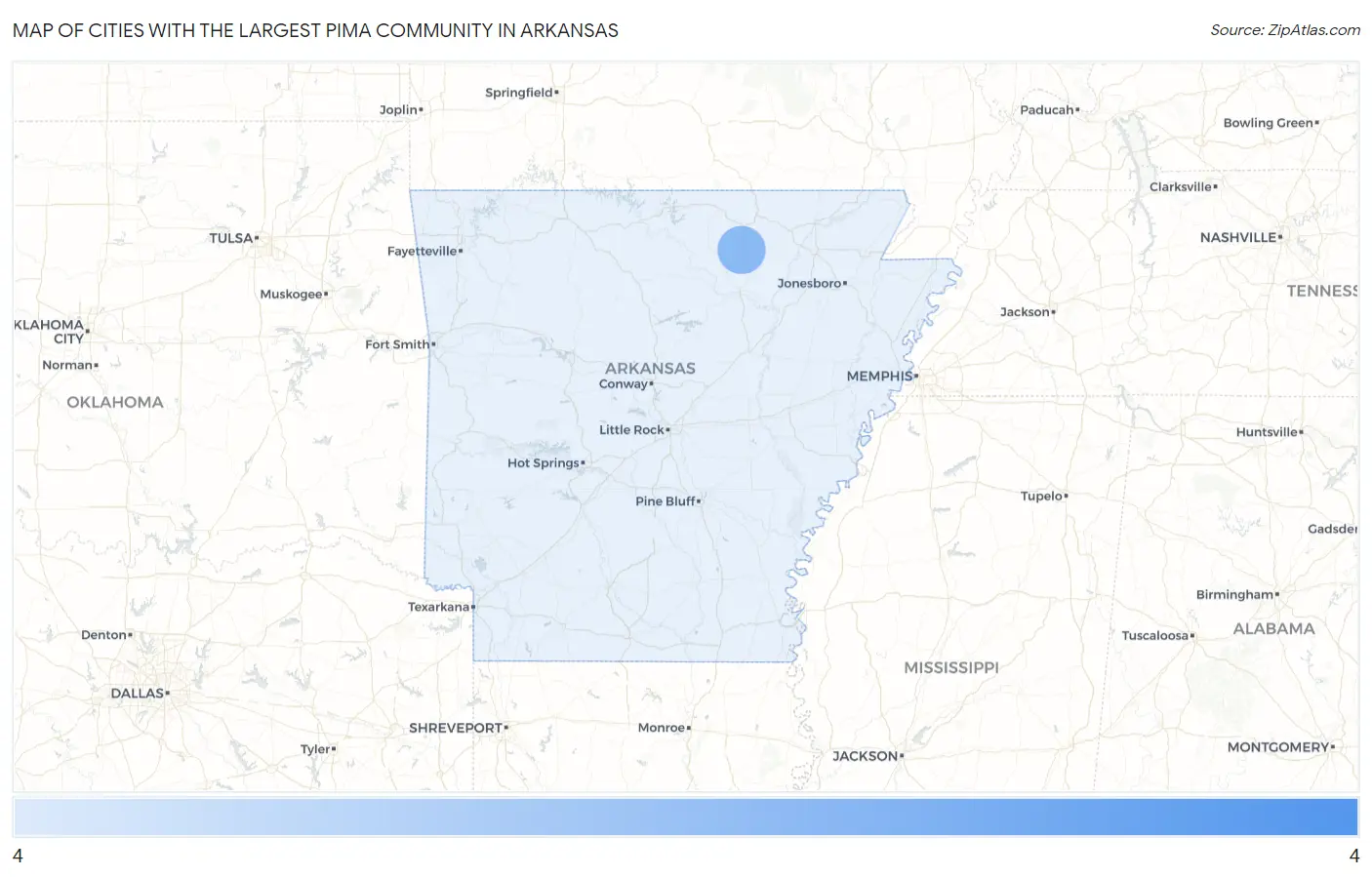 Cities with the Largest Pima Community in Arkansas Map