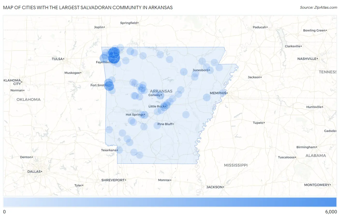 Cities with the Largest Salvadoran Community in Arkansas Map