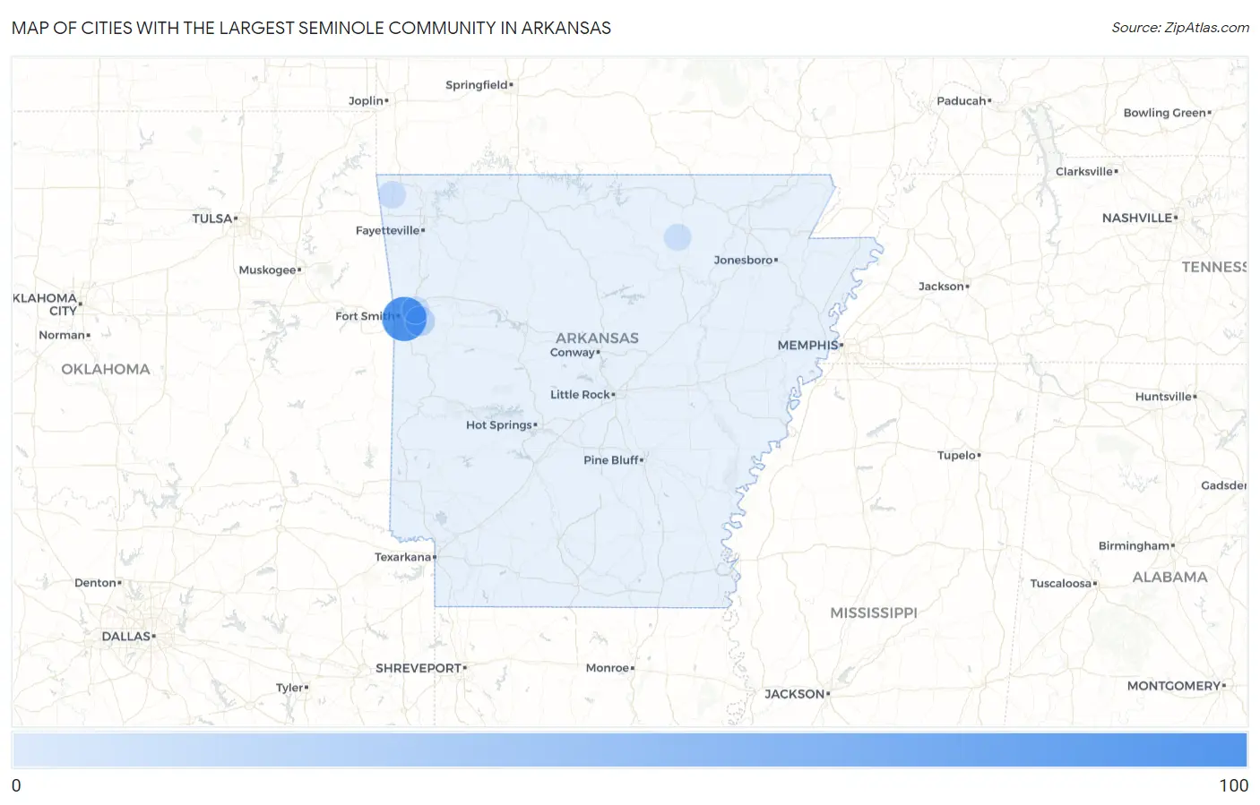 Cities with the Largest Seminole Community in Arkansas Map