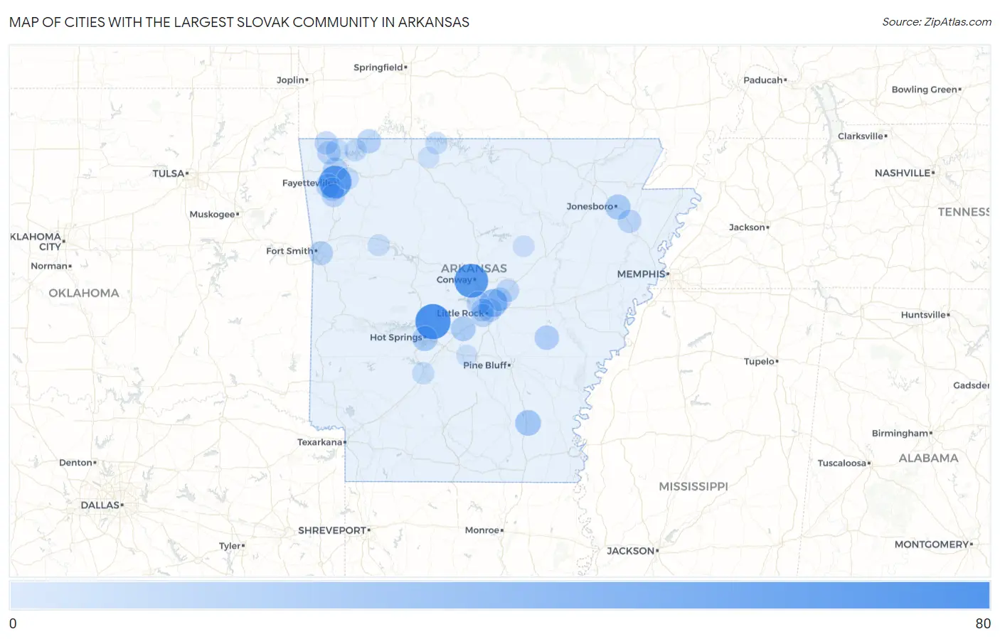 Cities with the Largest Slovak Community in Arkansas Map