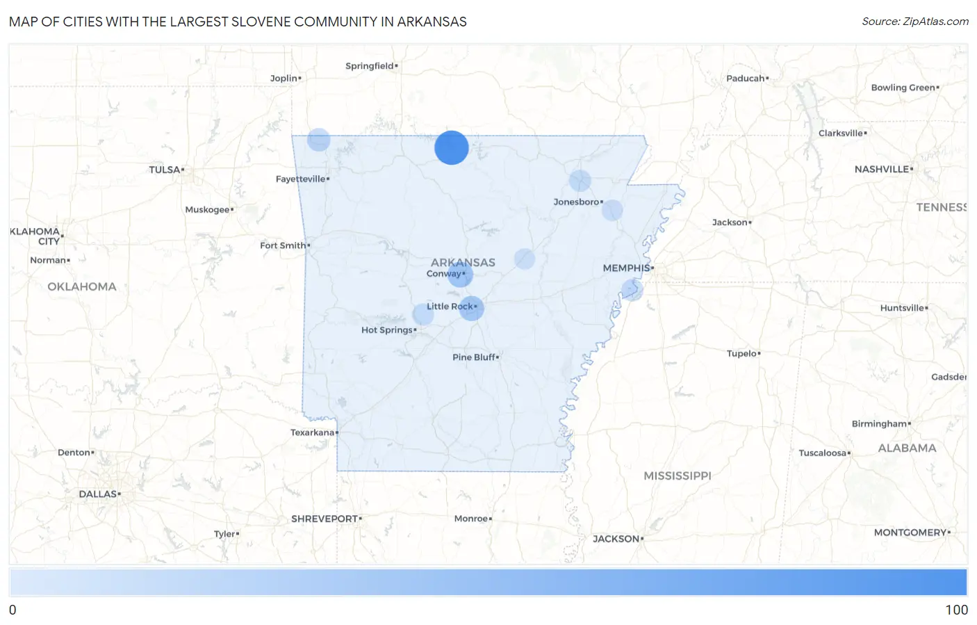 Cities with the Largest Slovene Community in Arkansas Map