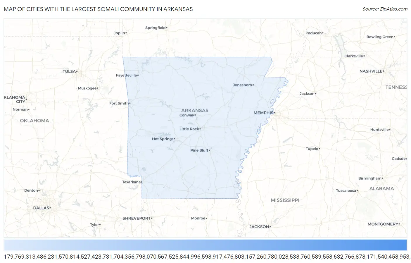 Cities with the Largest Somali Community in Arkansas Map