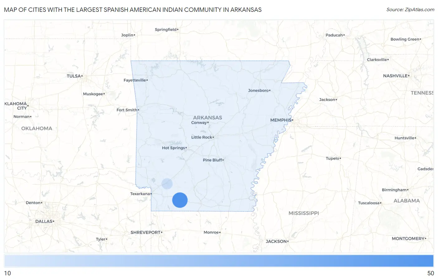 Cities with the Largest Spanish American Indian Community in Arkansas Map