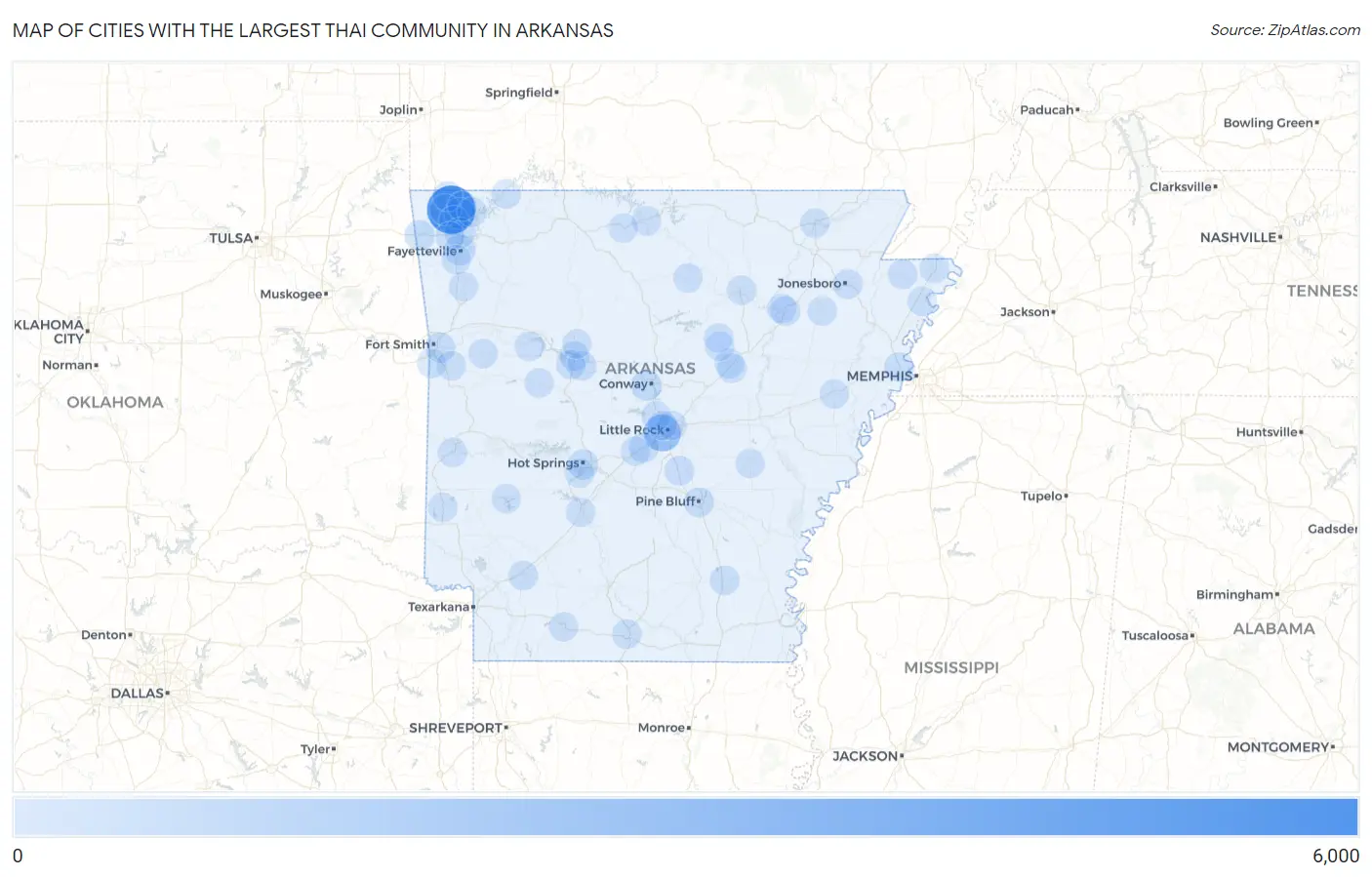 Cities with the Largest Thai Community in Arkansas Map