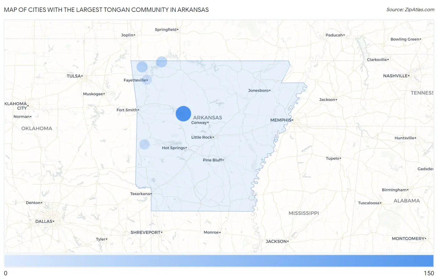 Cities with the Largest Tongan Community in Arkansas Map