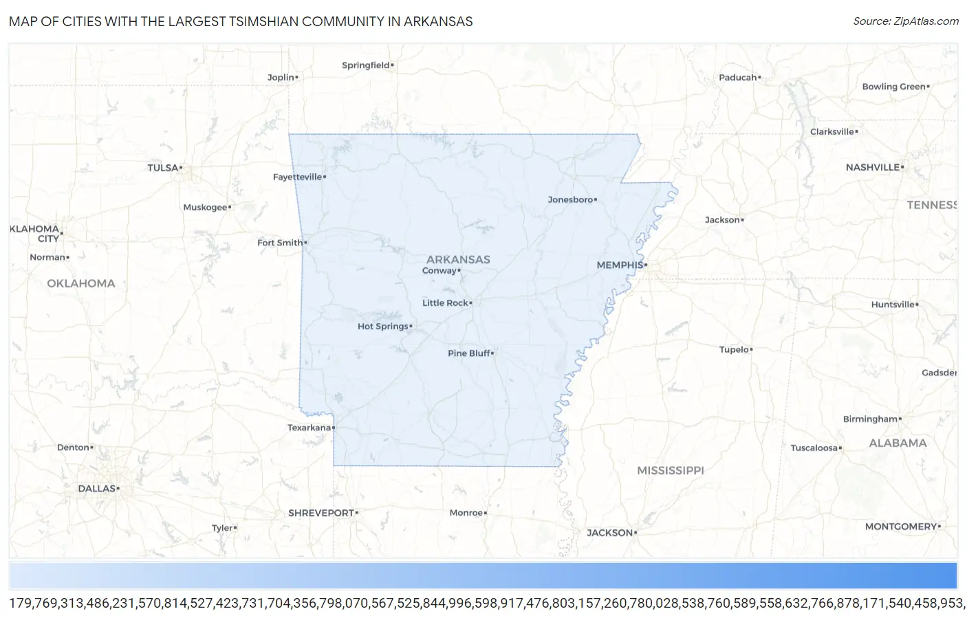 Cities with the Largest Tsimshian Community in Arkansas Map