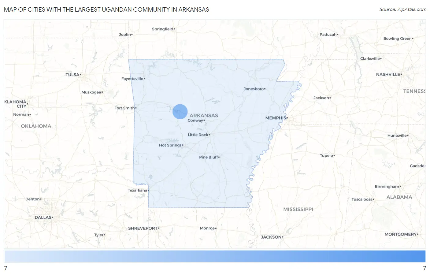 Cities with the Largest Ugandan Community in Arkansas Map